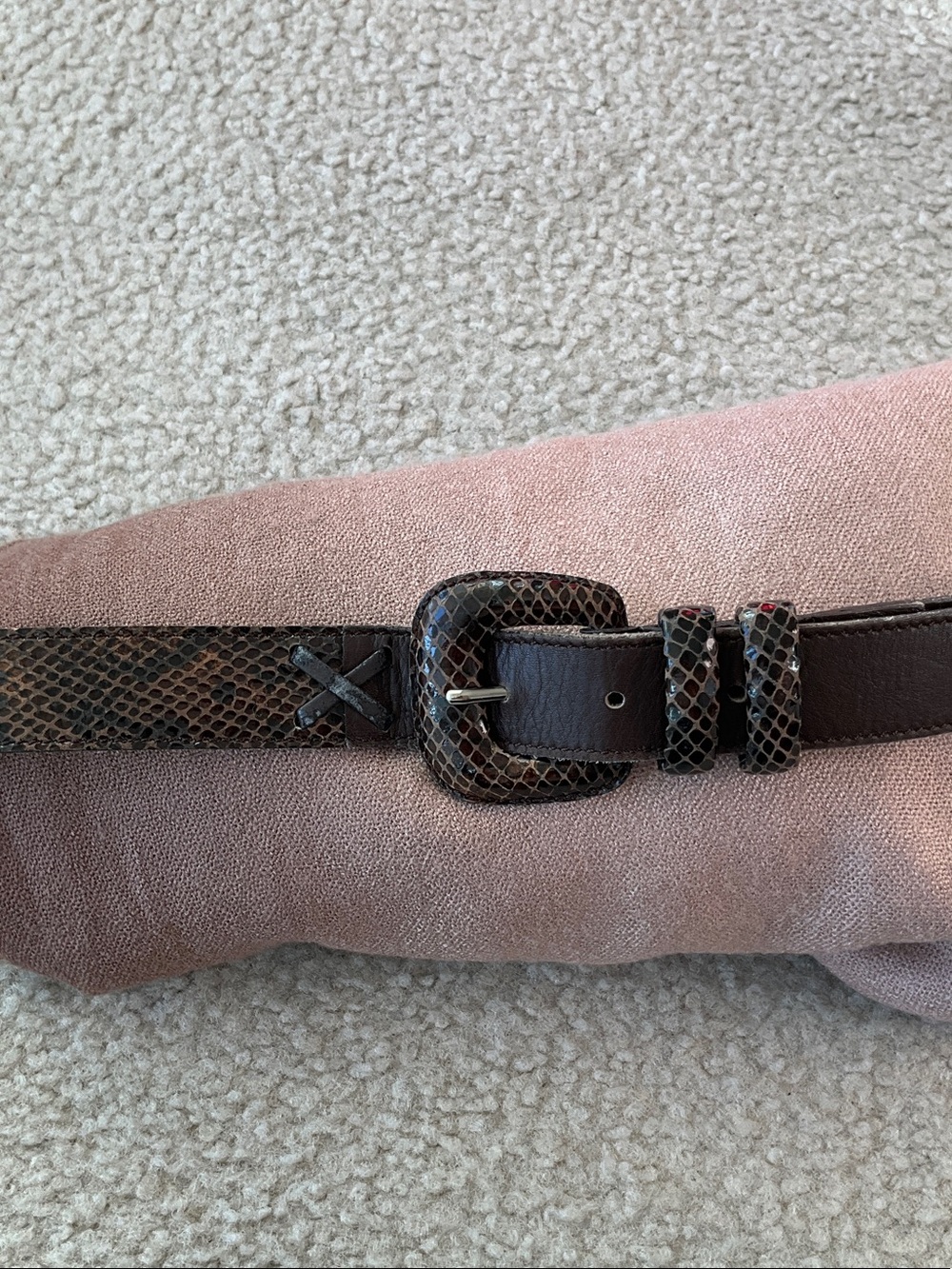 Brown Snake-Print Leather Belt - Women Accessories